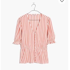 Madewell V-Neck Peplum Popover Top in Stripe